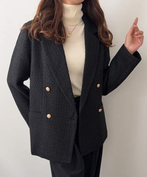 junoah(ジュノア)の「金釦ツイードジャケット(テーラードジャケット・レディース・ブラック/アイボリー/ホワイト×ブラック・SMALL/MEDIUM/LARGE)」の4枚目の写真