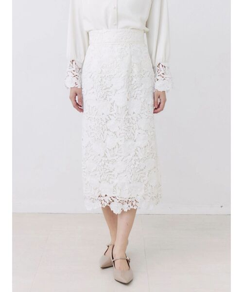 TONAL(トーナル)の「ケミカルレースパイピングタイトスカート(スカート・レディース・アイボリー/ピンク/ネイビー・MEDIUM/SMALL)」の2枚目の写真