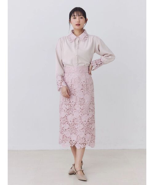 TONAL(トーナル)の「ケミカルレースパイピングタイトスカート(スカート・レディース・アイボリー/ピンク/ネイビー・MEDIUM/SMALL)」の6枚目の写真