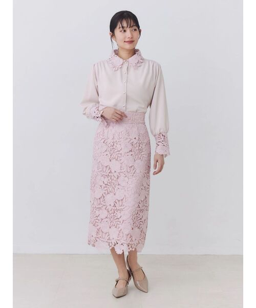 TONAL(トーナル)の「ケミカルレースパイピングタイトスカート(スカート・レディース・アイボリー/ピンク/ネイビー・MEDIUM/SMALL)」の7枚目の写真