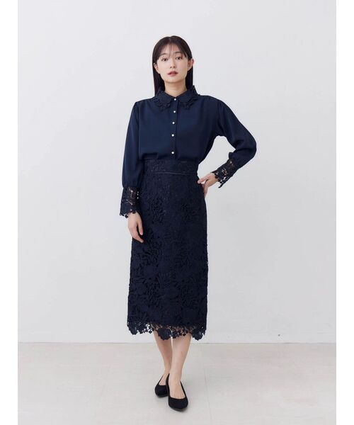 TONAL(トーナル)の「ケミカルレースパイピングタイトスカート(スカート・レディース・アイボリー/ピンク/ネイビー・MEDIUM/SMALL)」の13枚目の写真