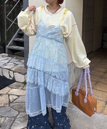 【HELLO.SANFRANCISCO/ハローサンフランシスコ】配色アシメレースキャミワンピース