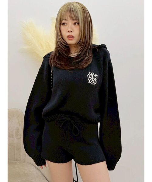 EVRIS(エヴリス)の「ワンポイントフーディニットトップス【セットアップ着用可能】(ニット/セーター・レディース・ピンク/ブラック/その他1/アイボリー・FREE)」の5枚目の写真