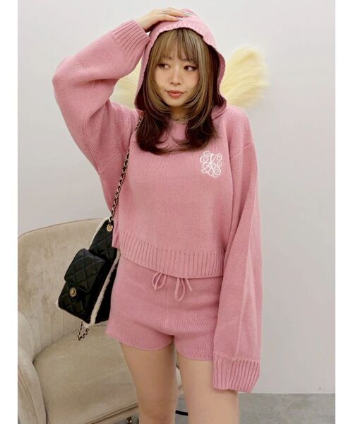 EVRIS(エヴリス)の「ワンポイントフーディニットトップス【セットアップ着用可能】(ニット/セーター・レディース・ピンク/ブラック/その他1/アイボリー・FREE)」の14枚目の写真