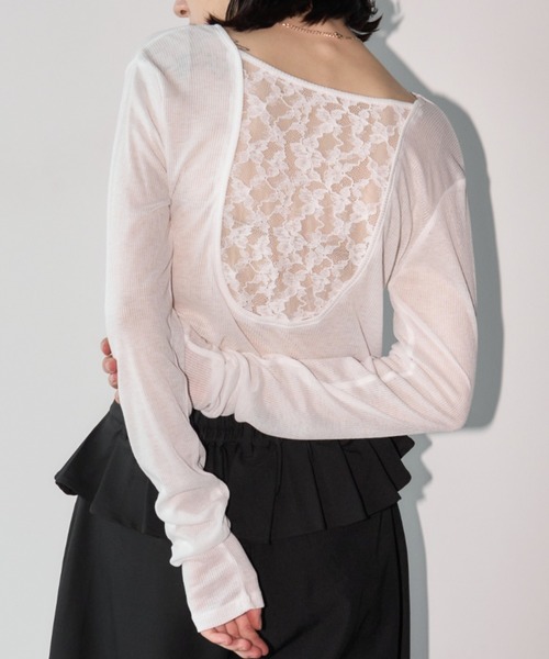 Aimelibra(エメリブラ)の「バックレースシアートップス/プルオーバー(Tシャツ/カットソー・レディース・ホワイト/グレー/ブラック・FREE)」の1枚目の写真