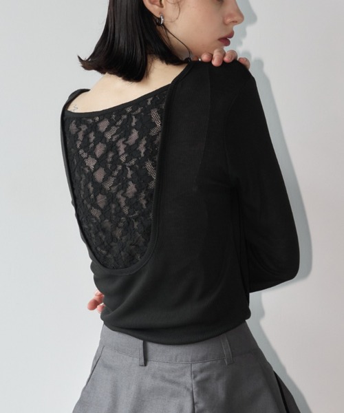 Aimelibra(エメリブラ)の「バックレースシアートップス/プルオーバー(Tシャツ/カットソー・レディース・ホワイト/グレー/ブラック・FREE)」の2枚目の写真