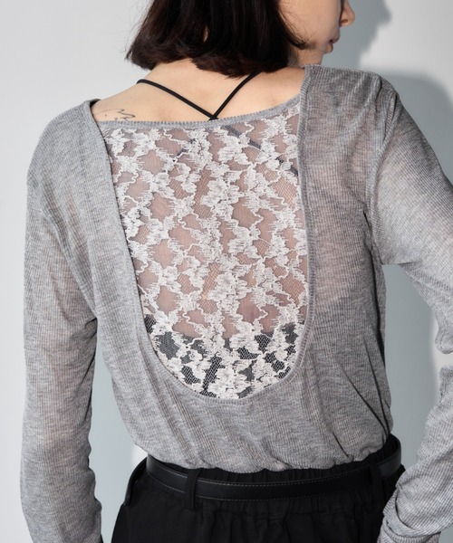 Aimelibra(エメリブラ)の「バックレースシアートップス/プルオーバー(Tシャツ/カットソー・レディース・ホワイト/グレー/ブラック・FREE)」の13枚目の写真