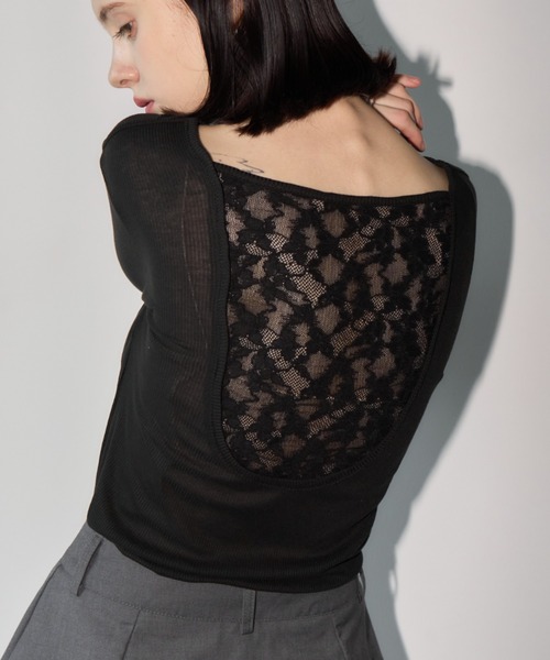 Aimelibra(エメリブラ)の「バックレースシアートップス/プルオーバー(Tシャツ/カットソー・レディース・ホワイト/グレー/ブラック・FREE)」の9枚目の写真