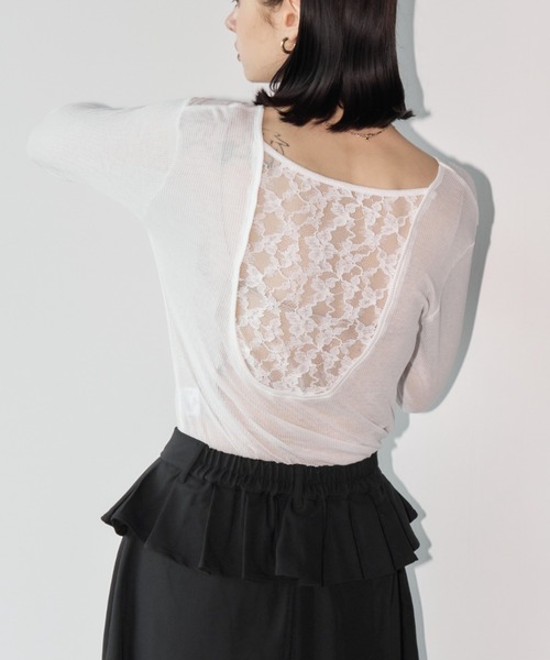 Aimelibra(エメリブラ)の「バックレースシアートップス/プルオーバー(Tシャツ/カットソー・レディース・ホワイト/グレー/ブラック・FREE)」の4枚目の写真