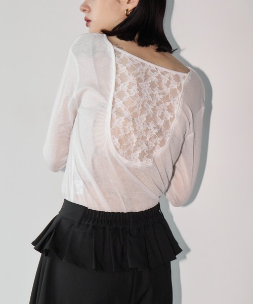 Aimelibra(エメリブラ)の「バックレースシアートップス/プルオーバー(Tシャツ/カットソー・レディース・ホワイト/グレー/ブラック・FREE)」の5枚目の写真