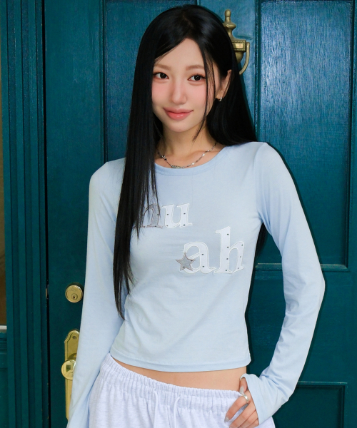 muahmuah（ムーアムーア）の「ドットスターアップリケ ロングスリーブ [スカイブルー]（Tシャツ/カットソー・レディース・その他・FREE）」の3枚目の写真