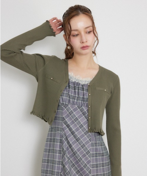rienda(リエンダ)の「メローフリルニットカーディガン 秋服(カーディガン/ボレロ・レディース・ピンク/ベージュ/カーキ・FREE)」の2枚目の写真