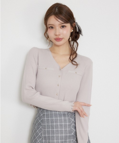 rienda(リエンダ)の「メローフリルニットカーディガン 秋服(カーディガン/ボレロ・レディース・ピンク/ベージュ/カーキ・FREE)」の3枚目の写真