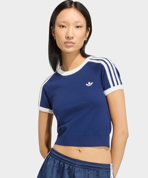 adidas（アディダス）の「【adidas / アディダス】ニットT/カットソー/ニット/ラウンドネックTシャツ（Tシャツ/カットソー・レディース・オフホワイト/ネイビー/ブラック・フリー）」の4枚目の写真