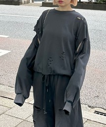 ダメージいっぱい袖スリットスウェット