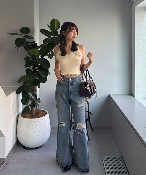 CIAOPANIC(チャオパニック)の「リボン抜染ダメージフレアデニム(デニムパンツ・レディース・サックスブルー/ブルー・SMALL/MEDIUM/X-SMALL)」の15枚目の写真