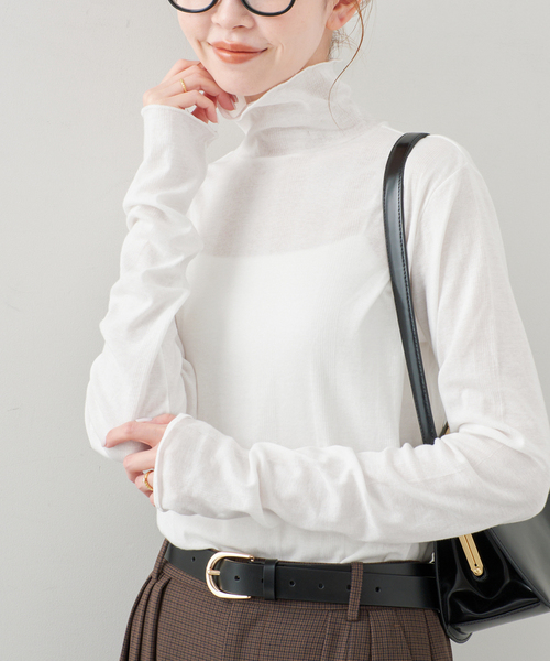 MILLER（ミラー）の「miller/ミラー SLOBE別注 SHEER RIB タートルネック（Tシャツ/カットソー・レディース・レッド/ホワイト・FREE）」の6枚目の写真