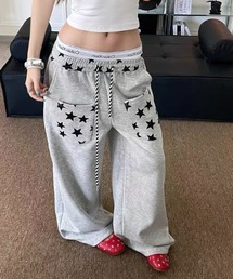 26aw スター柄切替/ビッグポケットワイドスウェットパンツ