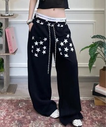 26aw スター柄切替/ビッグポケットワイドスウェットパンツ