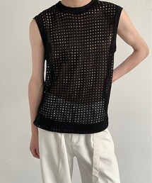 ッシュ編み ルーズシルエットノースリーブニット