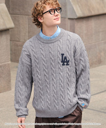 ＜Exclusive＞MLB Embroidered Logo Mohair Touch Cable Knit / MLB 別注 ロゴ刺繍 モヘアタッチ ケーブルニット＜帯電防止・マシンウォッシャブル＞