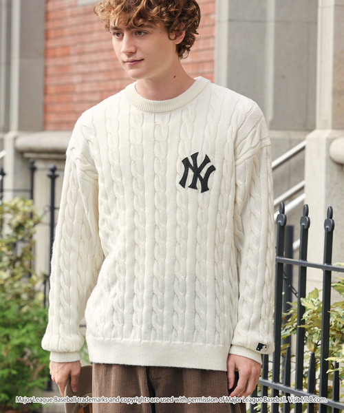 MLB(メジャーリーグベースボール)の「<Exclusive>MLB Embroidered Logo Mohair Touch Cable Knit / MLB 別注 ロゴ刺繍 モヘアタッチ ケーブルニット<帯電防止・マシンウォッシャブル>(ニット/セーター・メンズ・アイボリー/ダークブラウン/ダークネイビー/杢グレー/スミクロ・L/S/M)」の9枚目の写真