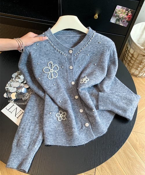 フラワー刺繍 ニットカーディガン（カーディガン/ボレロ）｜AMAJI