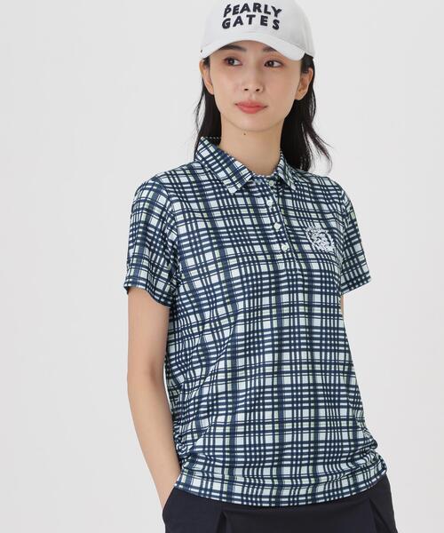 PEARLY GATES(パーリーゲイツ)の「メッシュジャガード半袖ポロシャツ <チェック柄> (WOMENS)(ポロシャツ・レディース・ホワイト系その他・MEDIUM/SMALL/LARGE)」の2枚目の写真
