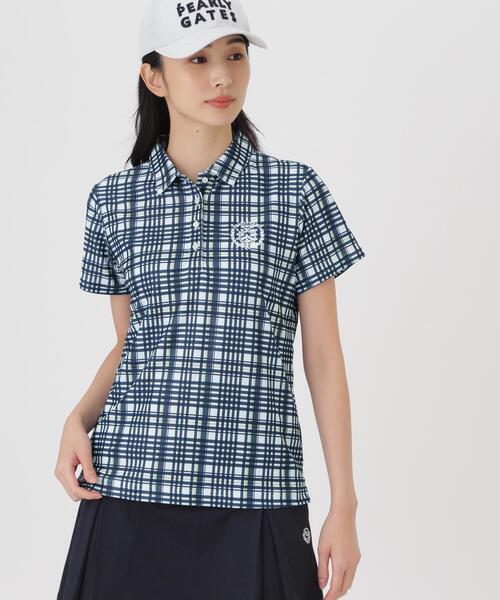 PEARLY GATES(パーリーゲイツ)の「メッシュジャガード半袖ポロシャツ <チェック柄> (WOMENS)(ポロシャツ・レディース・ホワイト系その他・MEDIUM/SMALL/LARGE)」の3枚目の写真