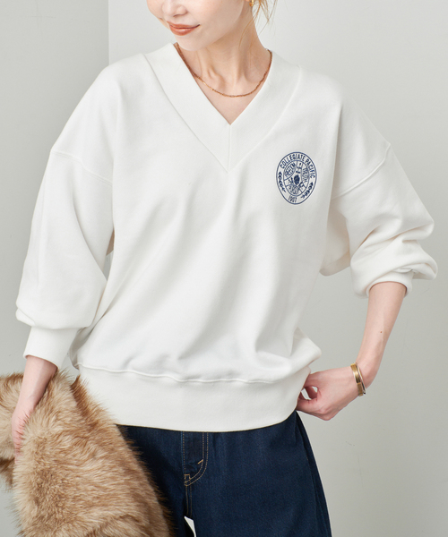 Collegiate Pacific(カレッジエイトパシフィック)の「COLLEGIATE PACIFIC SLOBE別注 Vネックスウェット 【洗濯機使用可能】(スウェット・レディース・チャコールグレー/ホワイト・FREE)」の4枚目の写真
