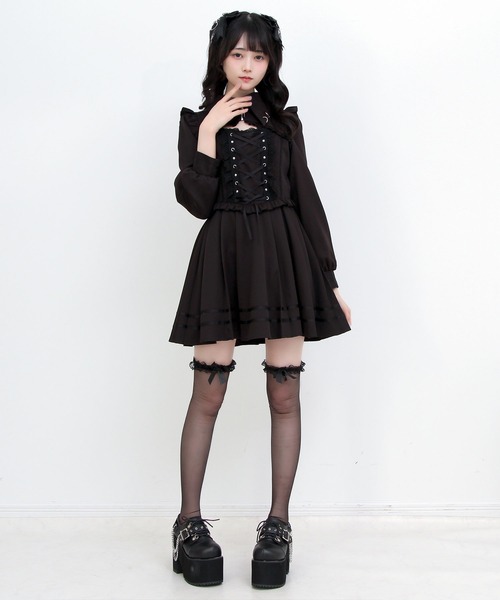 DearMyLove(ディアマイラブ)の「ピアス風十字架ファスナーレースアップワンピース(ワンピース・レディース・パープル/ブラック/ネイビー・3L/LARGE/MEDIUM)」の4枚目の写真