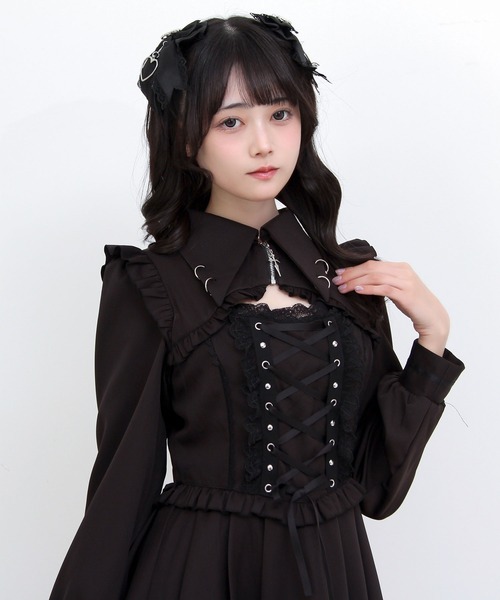 DearMyLove(ディアマイラブ)の「ピアス風十字架ファスナーレースアップワンピース(ワンピース・レディース・パープル/ブラック/ネイビー・3L/LARGE/MEDIUM)」の5枚目の写真