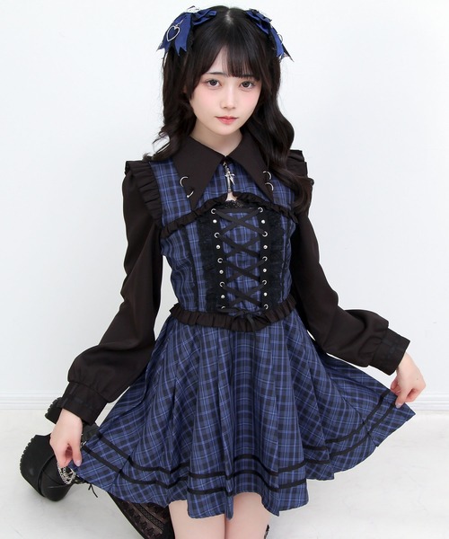 DearMyLove(ディアマイラブ)の「ピアス風十字架ファスナーレースアップワンピース(ワンピース・レディース・パープル/ブラック/ネイビー・3L/LARGE/MEDIUM)」の21枚目の写真