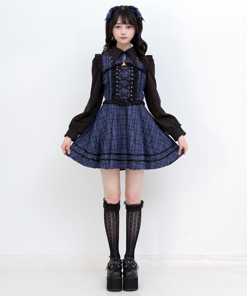 DearMyLove(ディアマイラブ)の「ピアス風十字架ファスナーレースアップワンピース(ワンピース・レディース・パープル/ブラック/ネイビー・3L/LARGE/MEDIUM)」の22枚目の写真