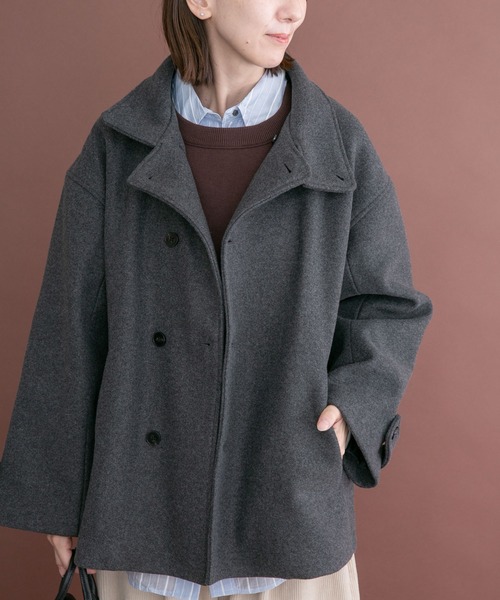 ITEMS URBANRESEARCH(アイテムズ アーバンリサーチ)の「スタンドカラージャケット(その他アウター・レディース・ライトグレー/チャコールグレー/ベージュ・FREE)」の2枚目の写真