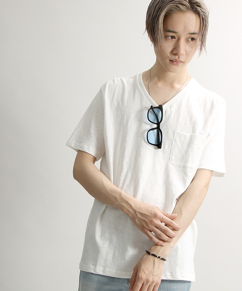 WEGO（ウィゴー）の「WEGO/スラブVネックポケットTシャツ（Tシャツ/カットソー・メンズ・ホワイト/ネイビー/オレンジ/カーキ・SMALL/LARGE/MEDIUM）」の15枚目の写真