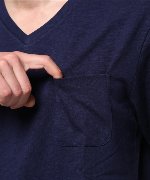 WEGO（ウィゴー）の「WEGO/スラブVネックポケットTシャツ（Tシャツ/カットソー・メンズ・ホワイト/ネイビー/オレンジ/カーキ・SMALL/LARGE/MEDIUM）」の9枚目の写真