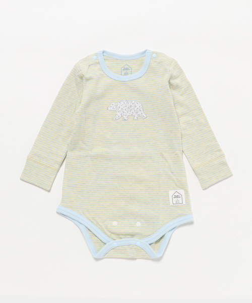 Petitsucre（プチシュクレ）の「ボーダー長袖肩あきボディスーツ（ロンパース・キッズ・レッド/ブラック/イエロー・70-80cm/80-90cm）」の2枚目の写真