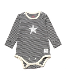 ボーダー長袖肩あきボディスーツ