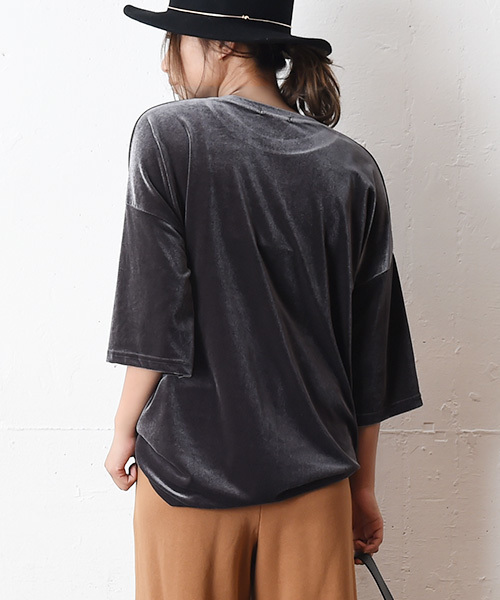 Luz Llena (NEY)（ラズレナニー）の「オーバーサイズ・ベロアトップス/Tシャツ（Tシャツ/カットソー・レディース・ネイビー/チャコールグレー/ボルドー・MEDIUM）」の6枚目の写真