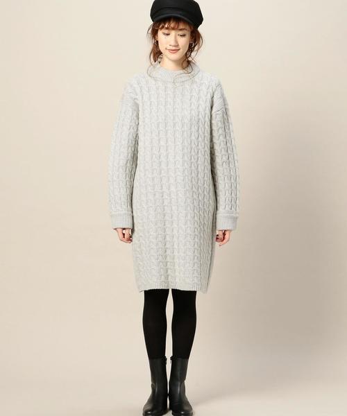 BEAUTY&YOUTH UNITED ARROWS（ビューティーアンドユースユナイテッドアローズ）の「BY ウールカシミヤ ケーブル ニットワンピース◆（ワンピース・レディース・ライトグレー/オレンジ系その他/ネイビー・FREE）」の10枚目の写真