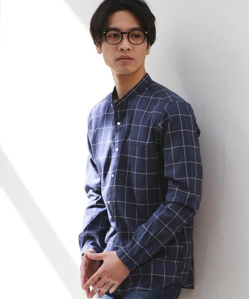 green label relaxing(グリーンレーベルリラクシング)の「KC W/P LOOSE バンドカラー シャツ ◆(シャツ/ブラウス・メンズ・ネイビー/グレー/ホワイト・SMALL/LARGE/MEDIUM)」の1枚目の写真