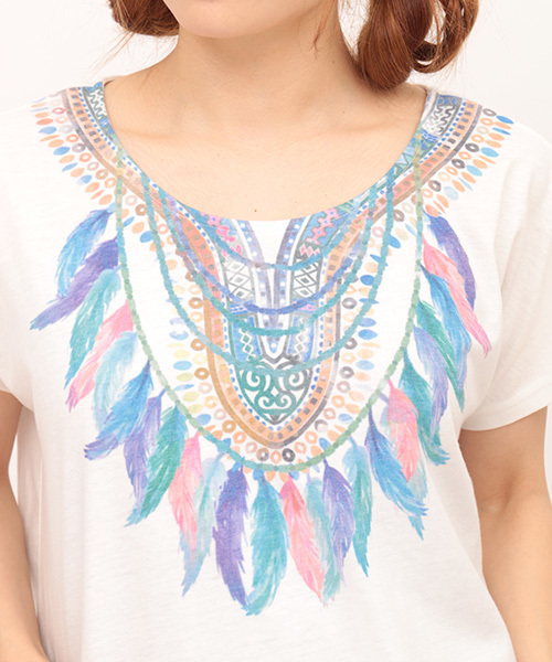 チチカカ(チチカカ)の「アフリカンフェザー Tシャツ(Tシャツ/カットソー・レディース・その他1/グレー/カラフル・FREE)」の13枚目の写真