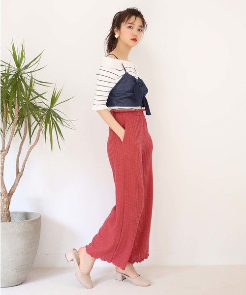 one after another NICE CLAUP（ワンアフターアナザーナイスクラップ）の「使いやすいテレコパンツ（その他パンツ・レディース・ブラック/グレー/アイボリー/レッド・FREE）」の5枚目の写真