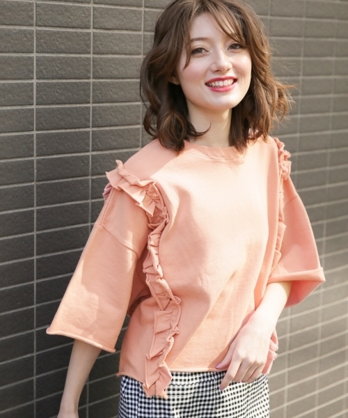 Heather（ヘザー）の「フリフリワイドウラケＴ　788339（Tシャツ/カットソー・レディース・ホワイト/ピンク/ネイビー・FREE）」の3枚目の写真
