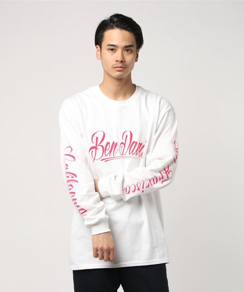 BEN DAVIS ORIGINALS（ベンデイビスオリジナルス）の「BEN DAVIS PRINT LONG TEE（Tシャツ/カットソー・メンズ・ホワイト×ピンク/ホワイト×ブラック/ヘザーグレー/ブラック・XX-LARGE/MEDIUM/LARGE/X-LARGE）」の2枚目の写真