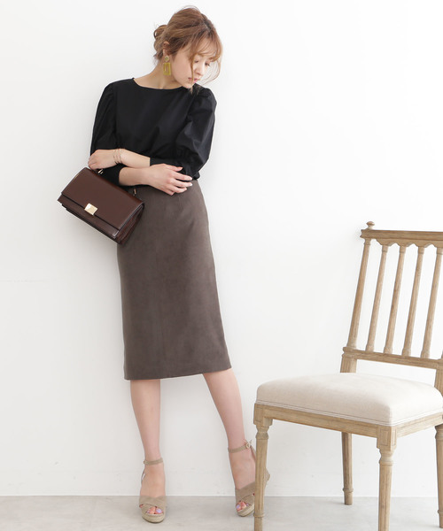 N.（N. Natural Beauty Basic）（エヌエヌナチュラルビューティーベーシック）の「◆ピーチスウェードタイトスカート（スカート・レディース・ベージュ/カーキ/イエロー/ワイン・SMALL/MEDIUM）」の10枚目の写真