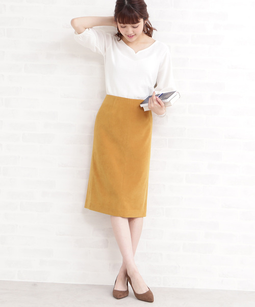 N.（N. Natural Beauty Basic）（エヌエヌナチュラルビューティーベーシック）の「◆ピーチスウェードタイトスカート（スカート・レディース・ベージュ/カーキ/イエロー/ワイン・SMALL/MEDIUM）」の12枚目の写真