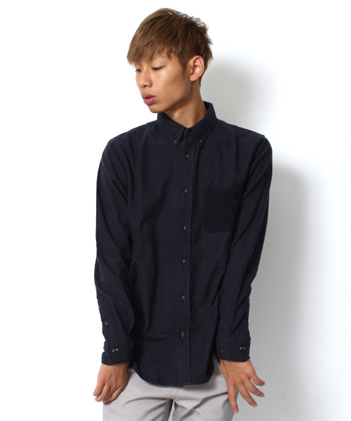 WEGO(ウィゴー)の「WEGO/ニットポケットネルシャツ(シャツ/ブラウス・メンズ・グレー/ダークグリーン/ネイビー/マスタード/ワイン・MEDIUM/LARGE)」の4枚目の写真