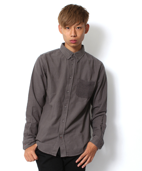 WEGO(ウィゴー)の「WEGO/ニットポケットネルシャツ(シャツ/ブラウス・メンズ・グレー/ダークグリーン/ネイビー/マスタード/ワイン・MEDIUM/LARGE)」の2枚目の写真